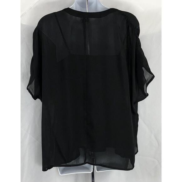 Worthington silky chiffon twin set L black Dolman short sleeve V-neck pleated - Picture 3 of 4